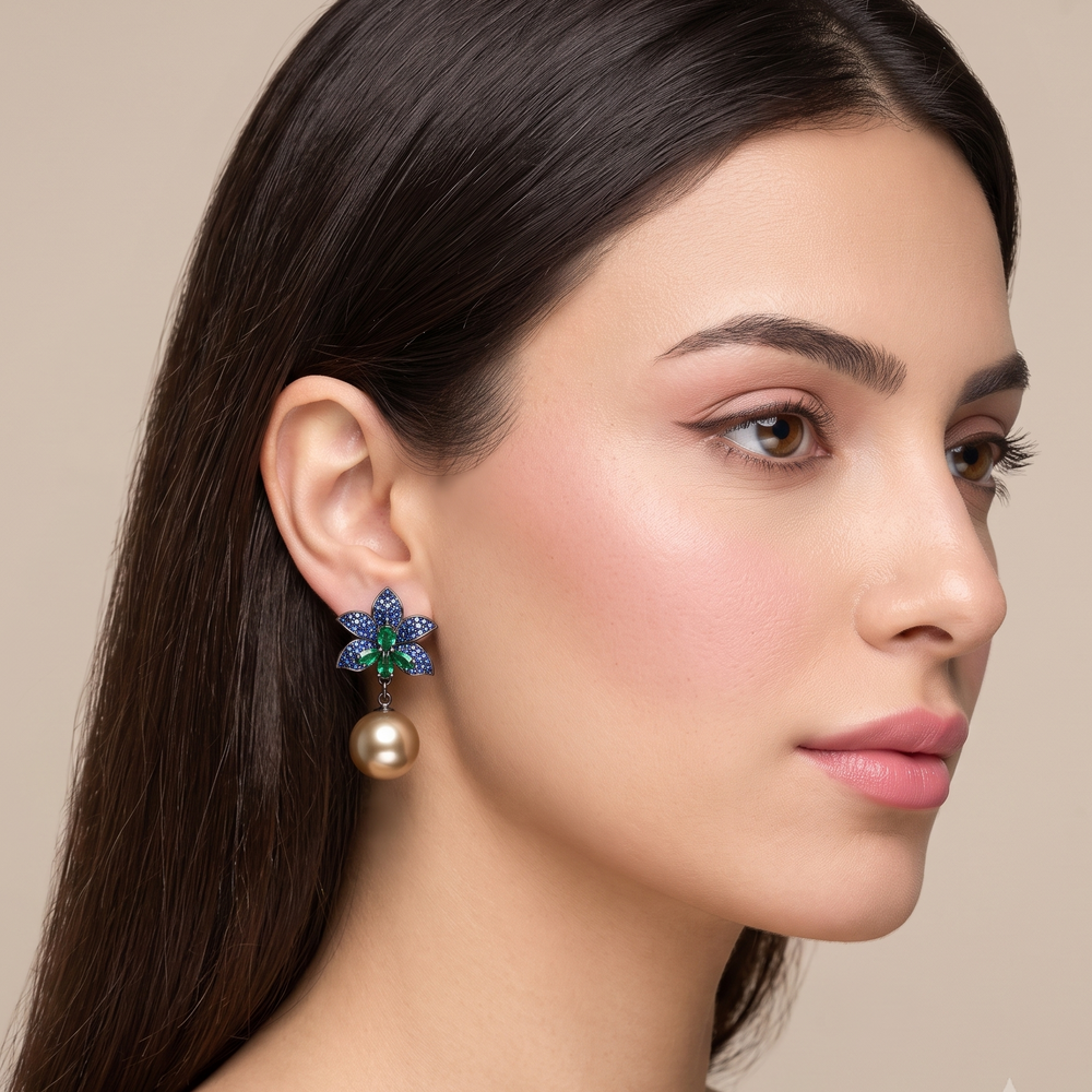 Sapphire Flora Pearl Earring