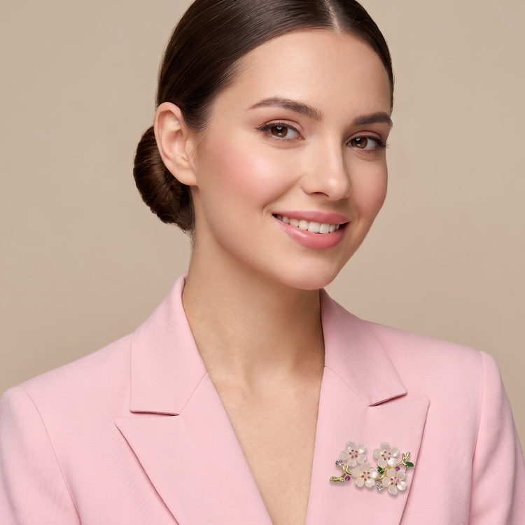 Rosy Sakura Garden Brooch