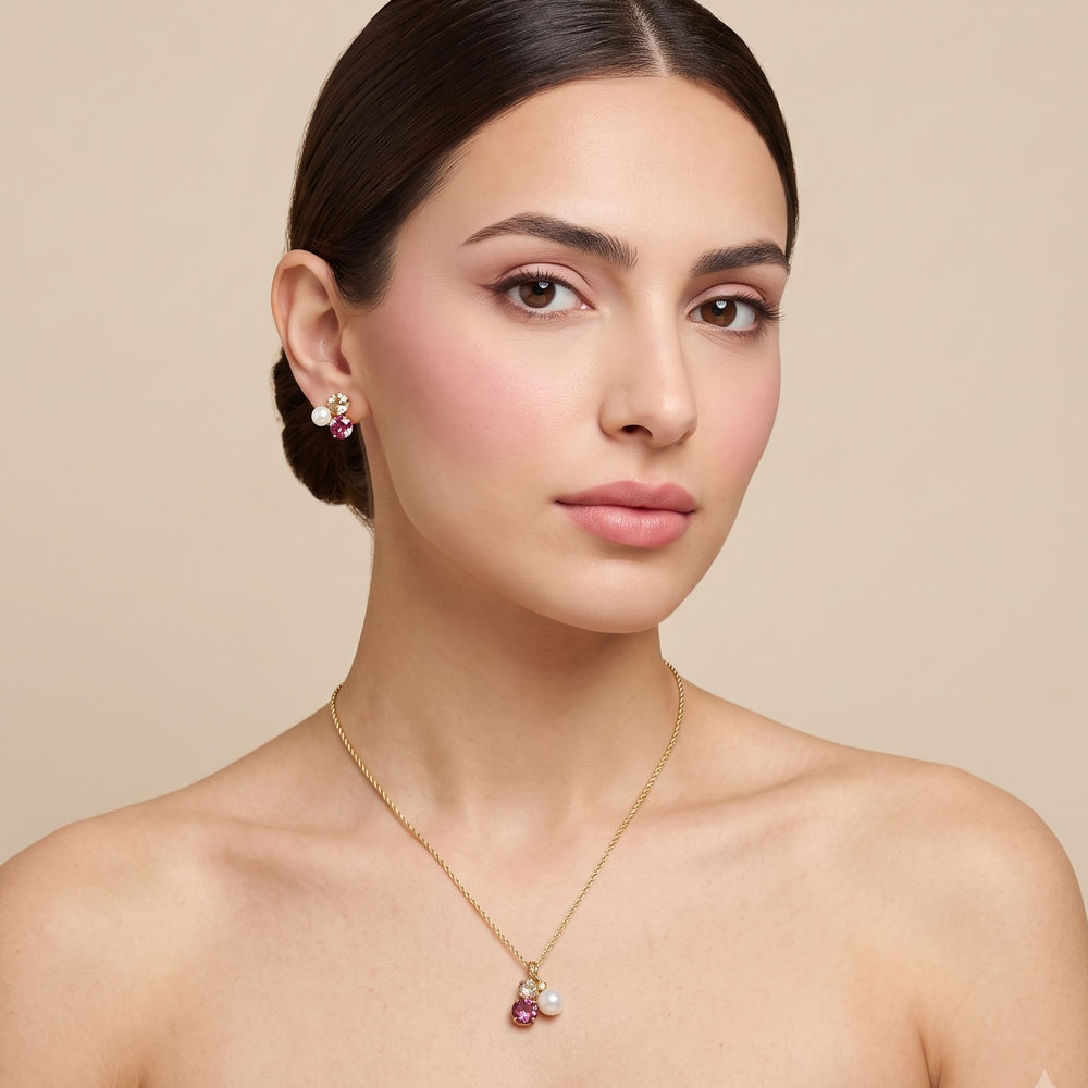 Caramel Berry Pearl Pendant Set