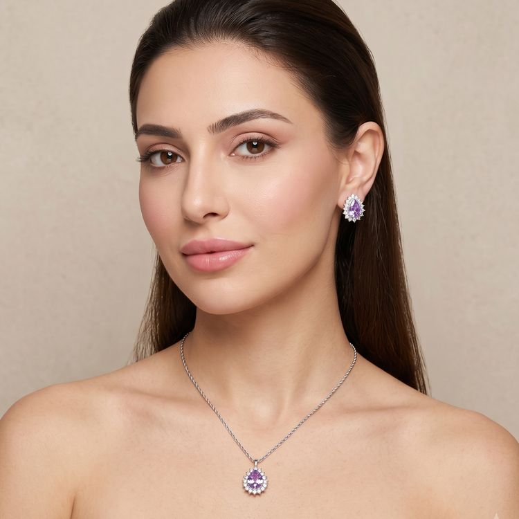 Classic Teardrop Elegance Pendant Set - Purple