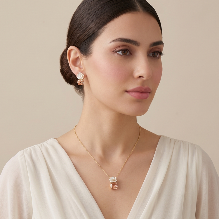 Creamy Camellia Pendant Set