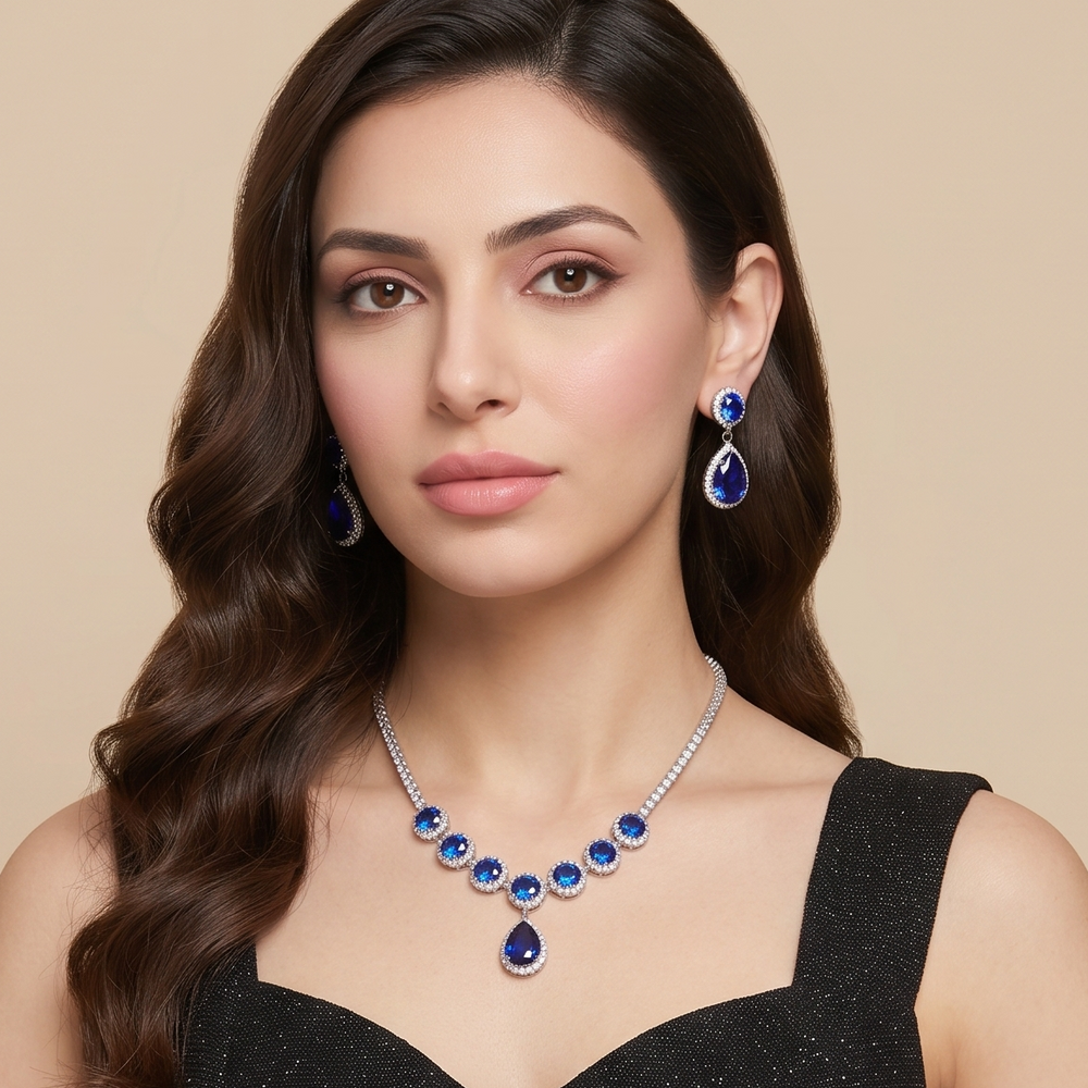 Royal Sapphire Cascade Necklace Set