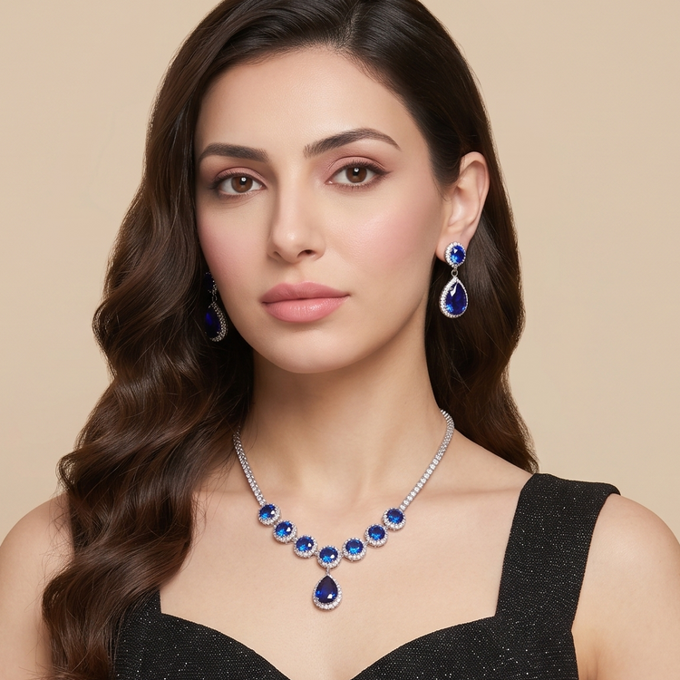 Royal Sapphire Cascade Necklace Set