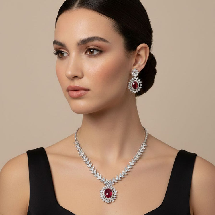 Alessia Necklace Set - Red