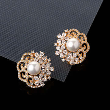 African Style Elegant Pearl and Diamond Stud Earrings in 14K Gold Over –  Huge Tomato
