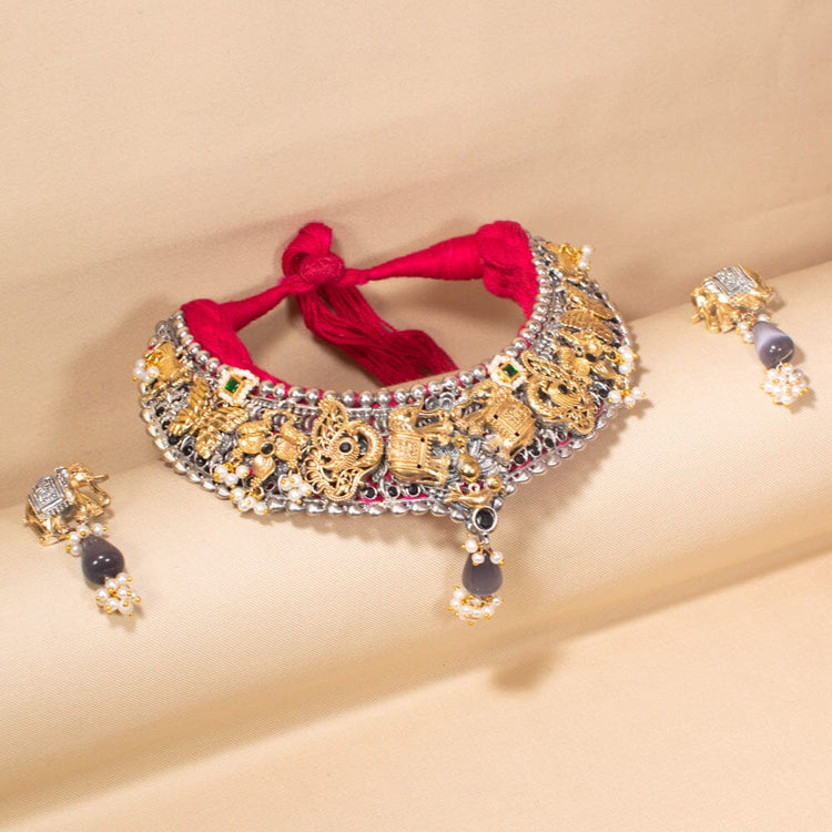 Bhavika Silver Replica Necklace Set - Rajata Collection