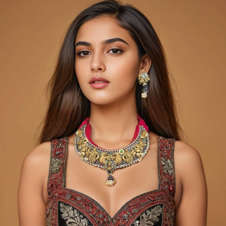 Bhavika Silver Replica Necklace Set - Rajata Collection