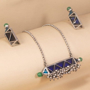 Blue Prism Silver Replica Necklace Set - Rajata Collection