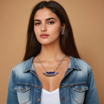 Blue Prism Silver Replica Necklace Set - Rajata Collection