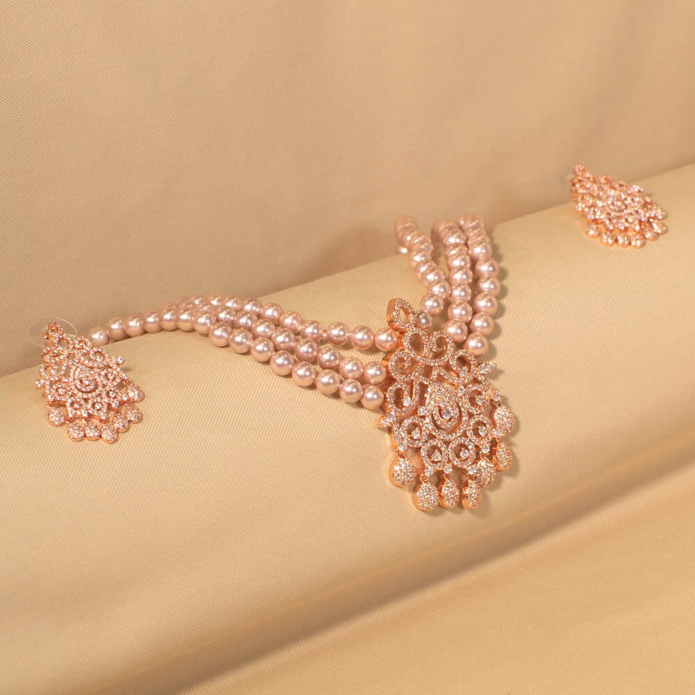 Blush Pearl Necklace Set – Blingvine - Main Image