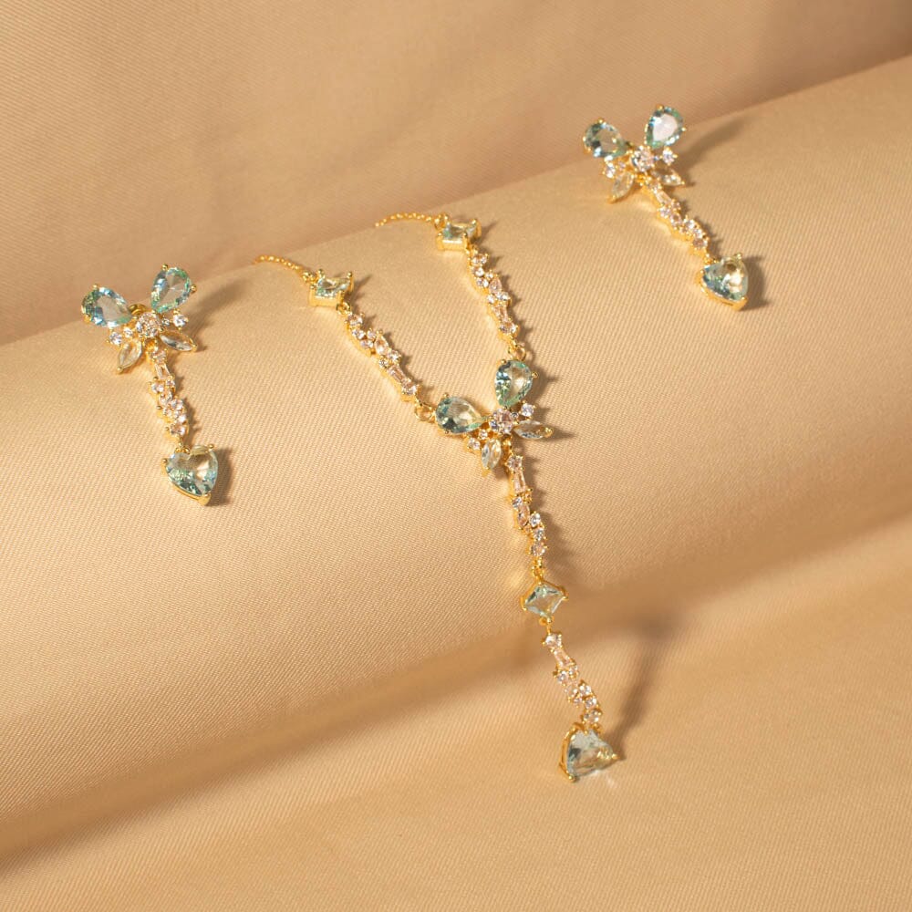 Butterfly Garden Necklace Set - Green -  Glitterati Collection