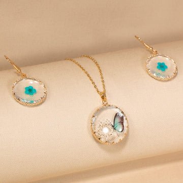 Butterfly Garden Pendant Set-Blue-Nature Collection