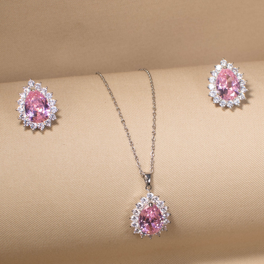 Classic Teardrop Elegance Pendant Set - Pink