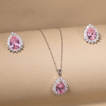 Classic Teardrop Elegance Pendant Set - Pink