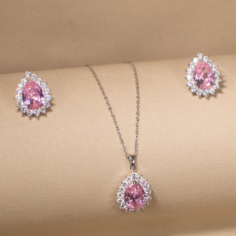 Classic Teardrop Elegance Pendant Set - Pink