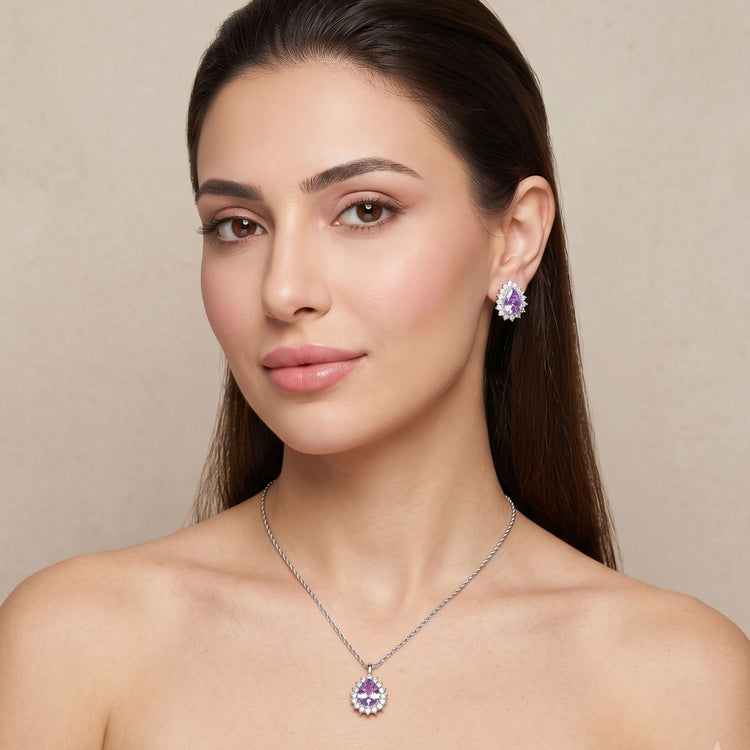 Classic Teardrop Elegance Pendant Set - Purple
