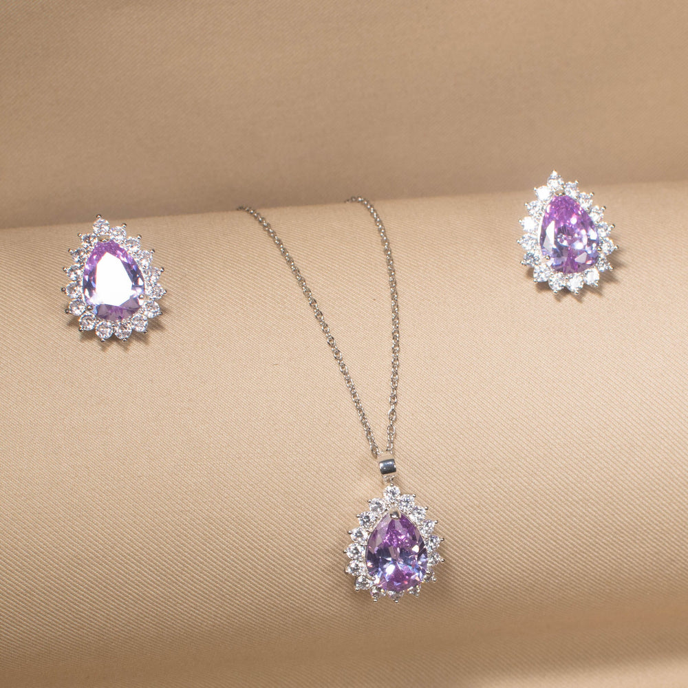 Classic Teardrop Elegance Pendant Set - Purple