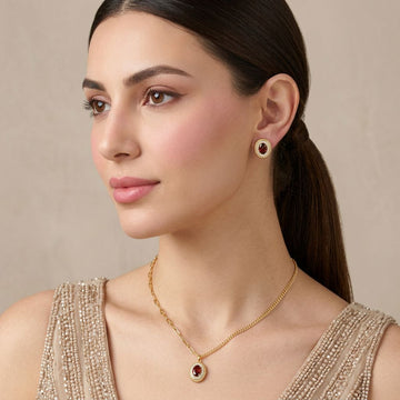 Crimson Regal Halo Pendant Set