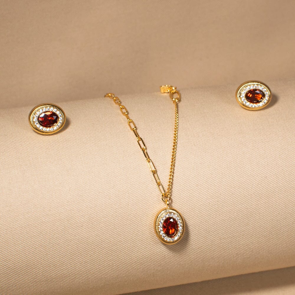Crimson Regal Halo Pendant Set