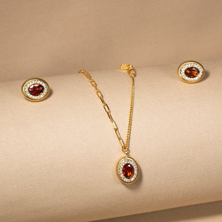 Crimson Regal Halo Pendant Set