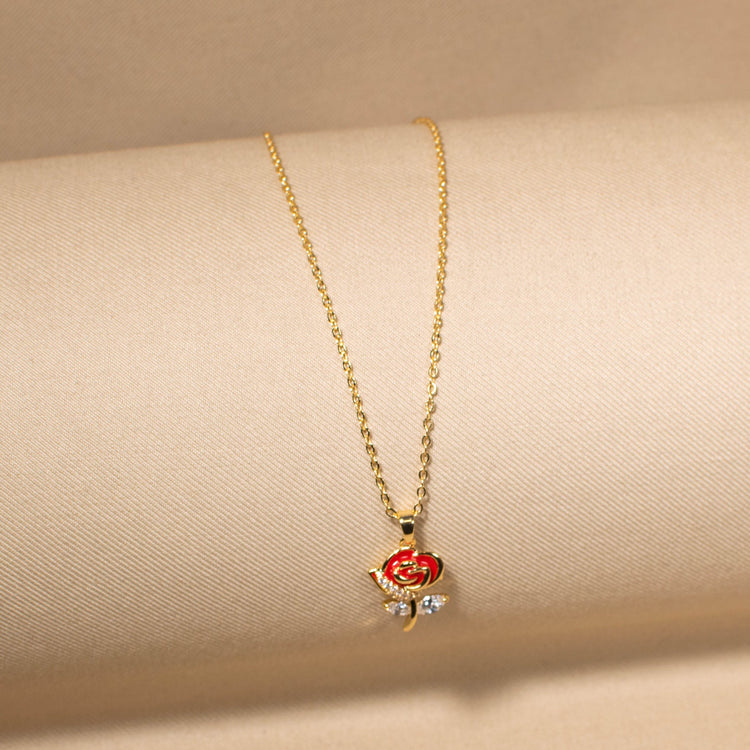 Crimson Romance Floral Pendant Set