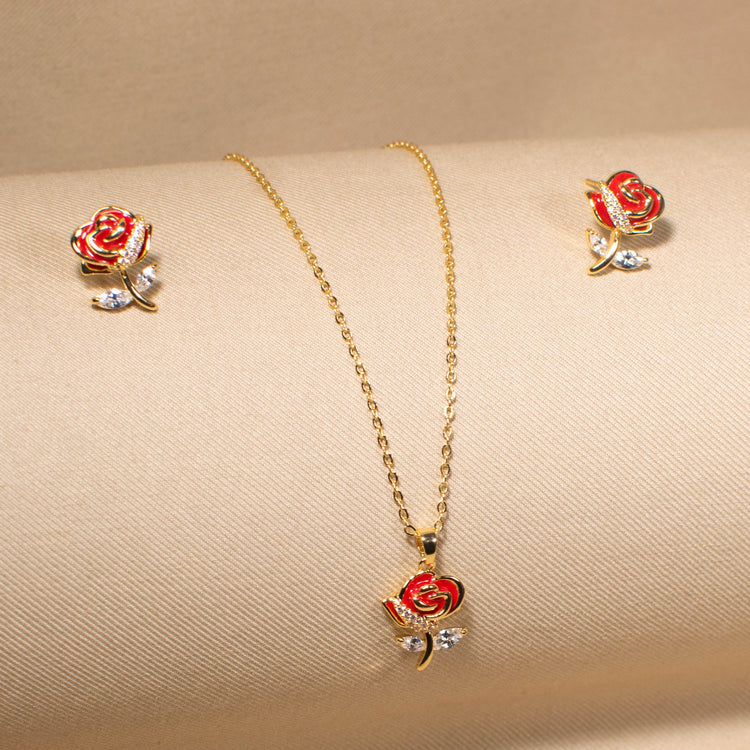 Crimson Romance Floral Pendant Set