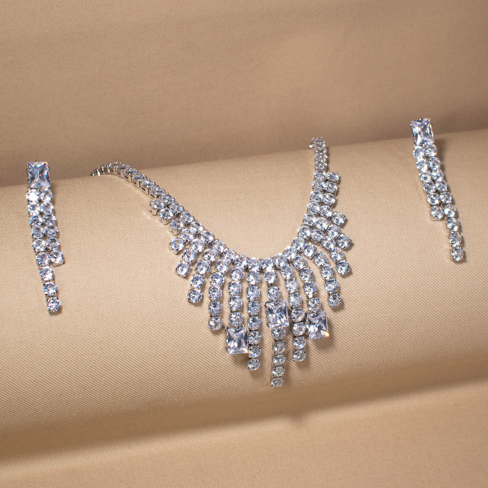 Crystal Waterfall Necklace Set