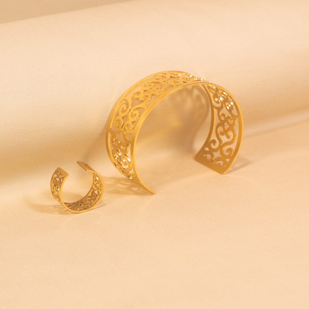 Belle Adorn Cuff Bracelet and Ring -  Edgy Collection