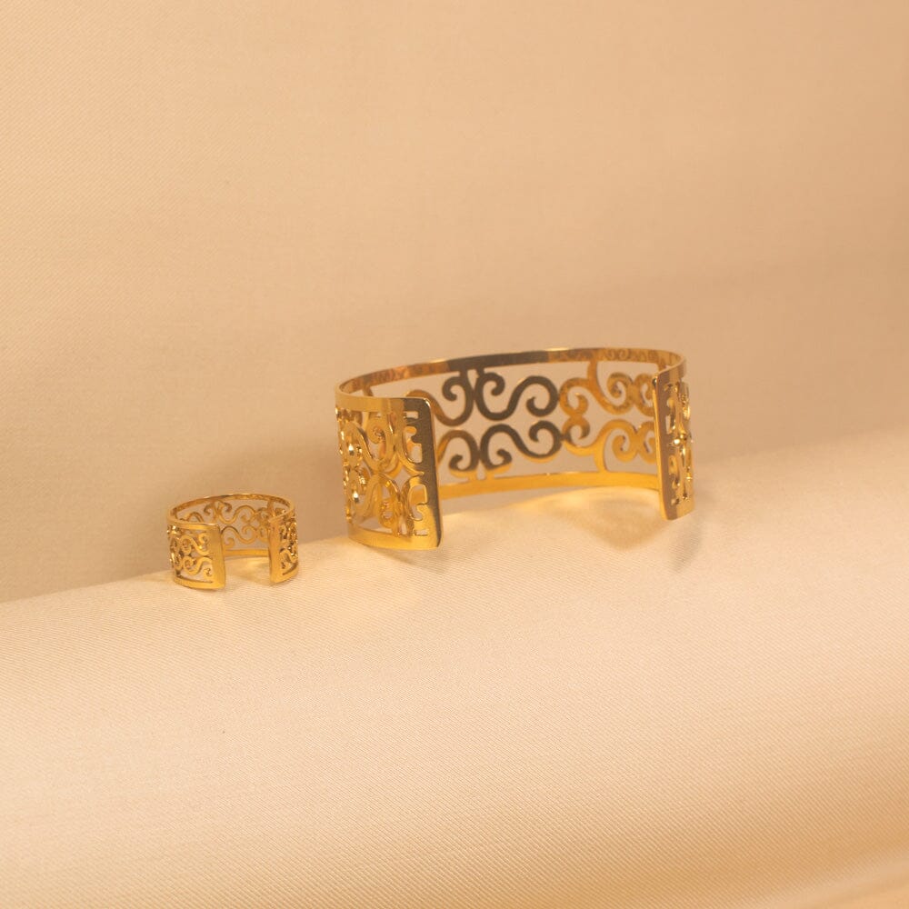 Belle Adorn Cuff Bracelet and Ring -  Edgy Collection