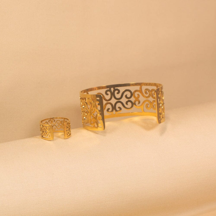 Belle Adorn Cuff Bracelet and Ring -  Edgy Collection