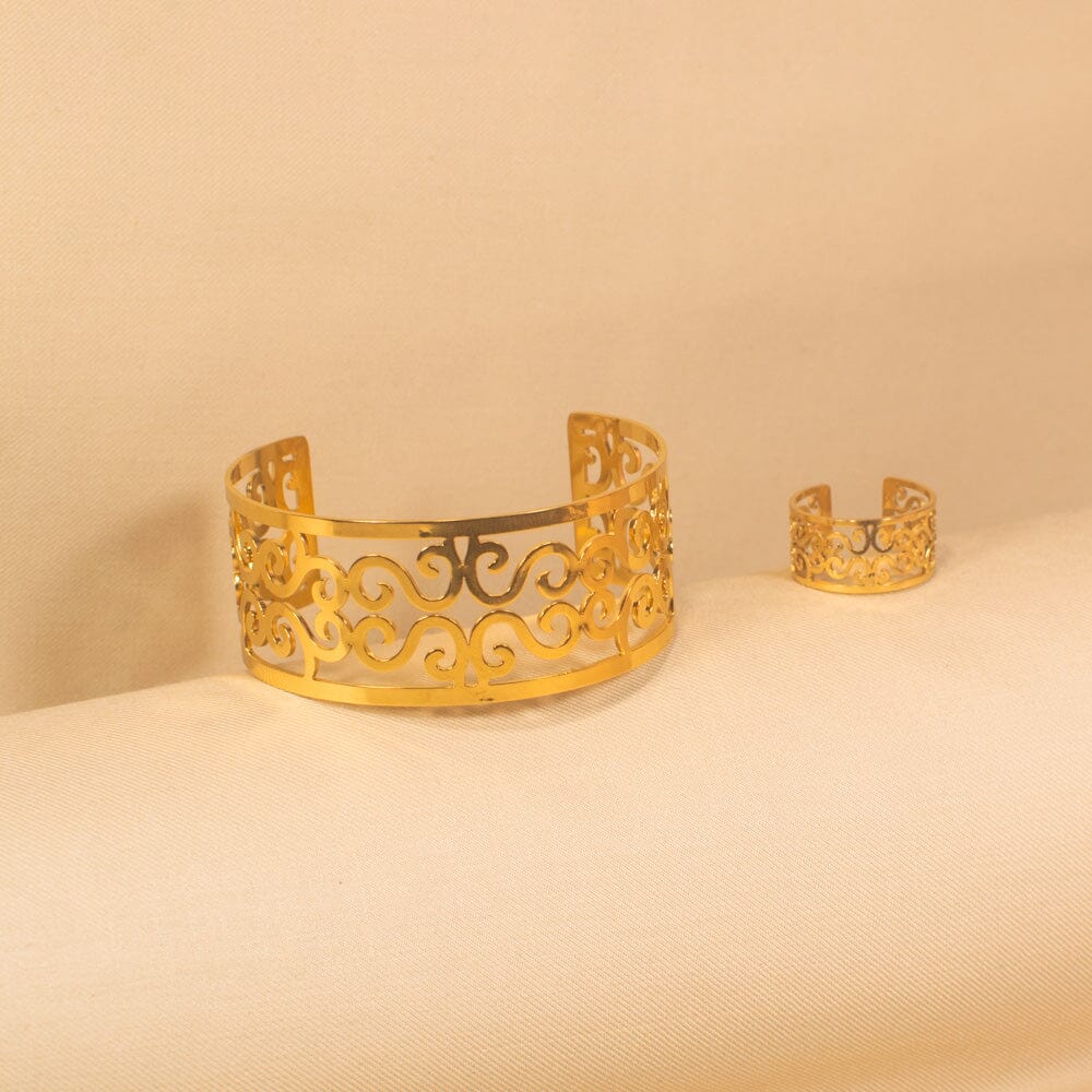 Belle Adorn Cuff Bracelet and Ring -  Edgy Collection