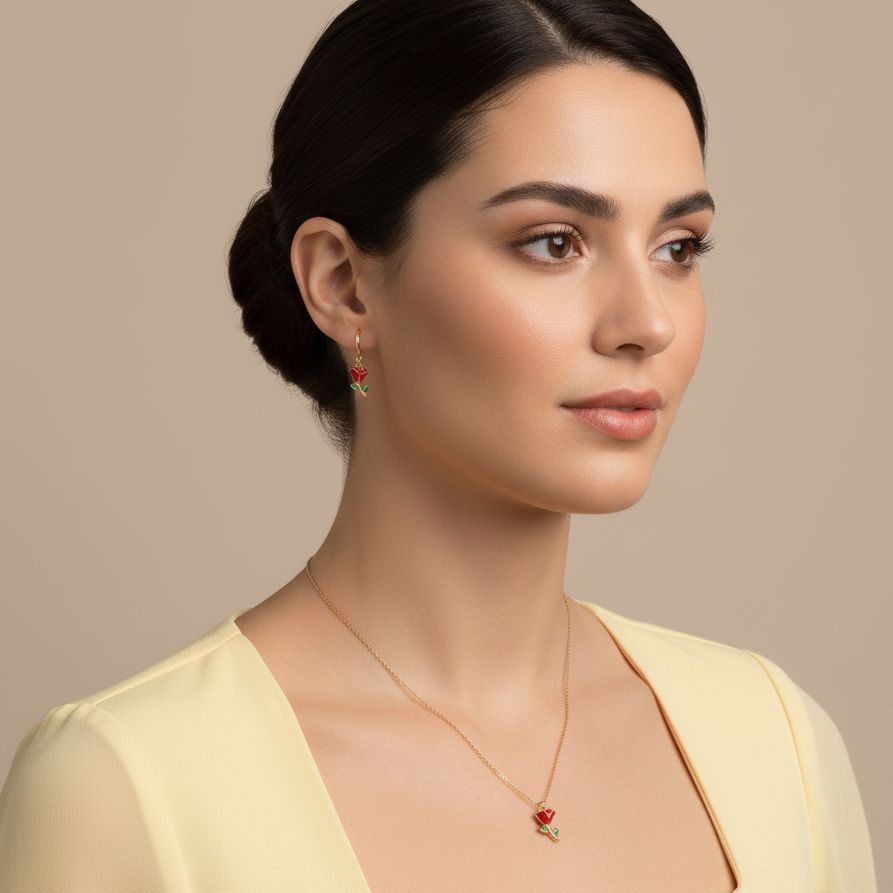 Dainty Rosebud Pendant Set