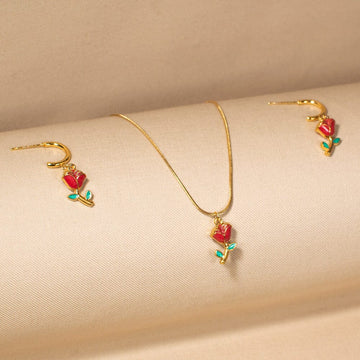 Dainty Rosebud Pendant Set