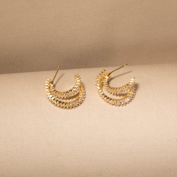 Double Drama Earrings - Golden