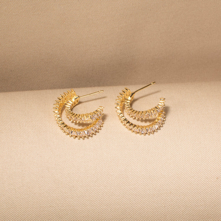 Double Drama Earrings - Golden