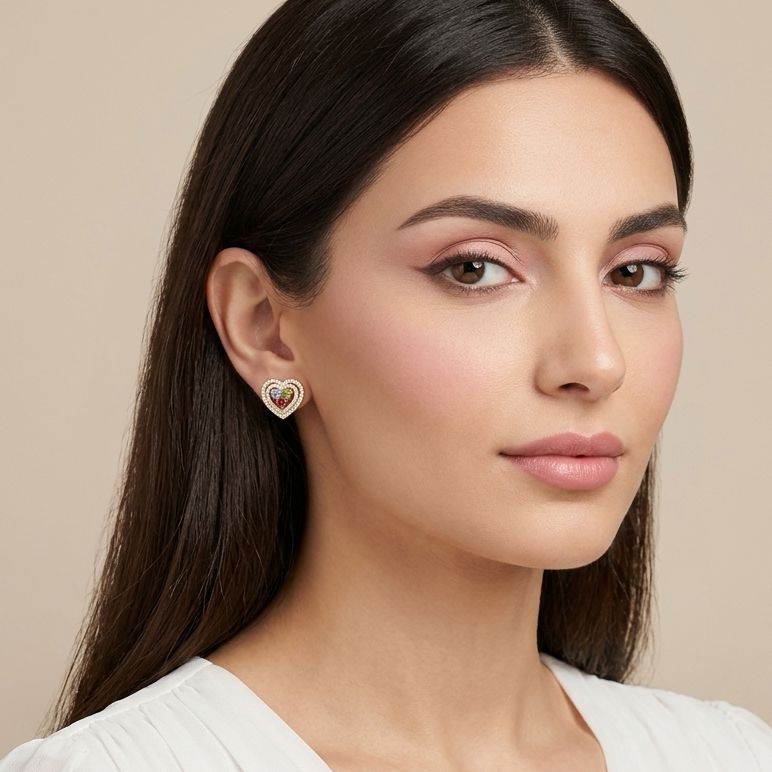 Double Heart Sparkle Studs