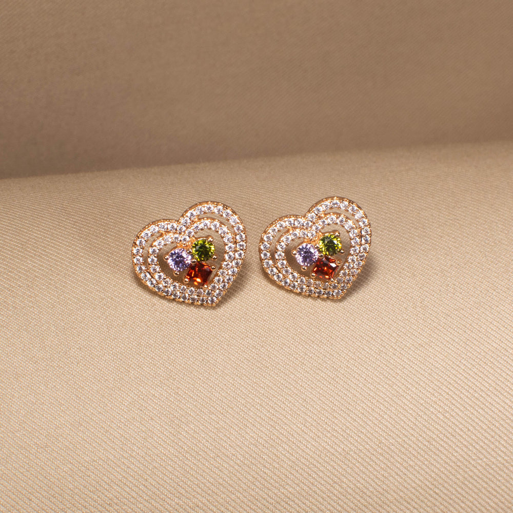 Double Heart Sparkle Studs