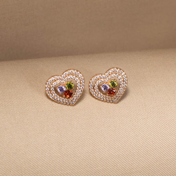 Double Heart Sparkle Studs