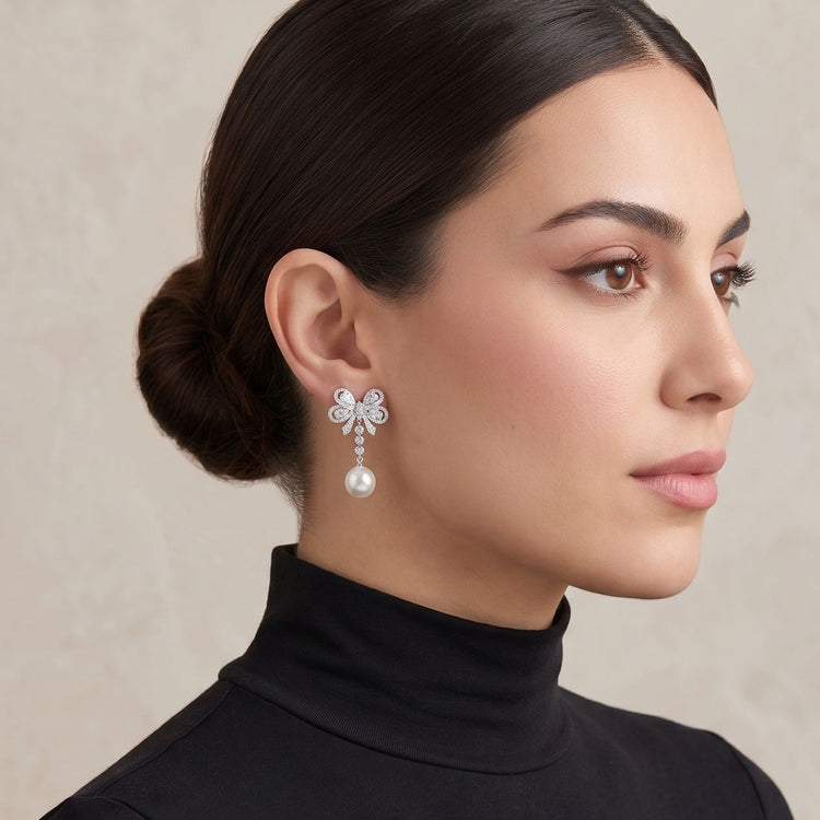 Elegance Bow & Pearl Earrings