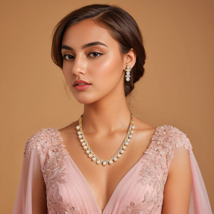 Elegance Pearl Necklace Set - Pratha Collection