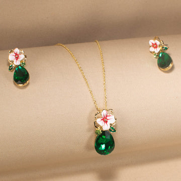 Emerald Flora Drop Pendant Set