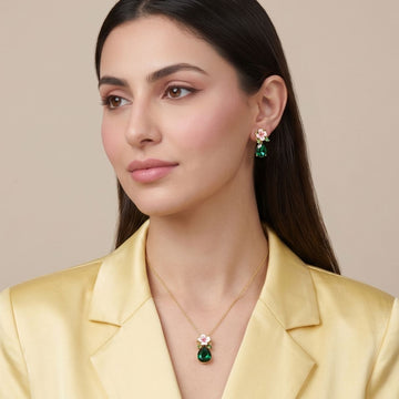 Emerald Flora Drop Pendant Set