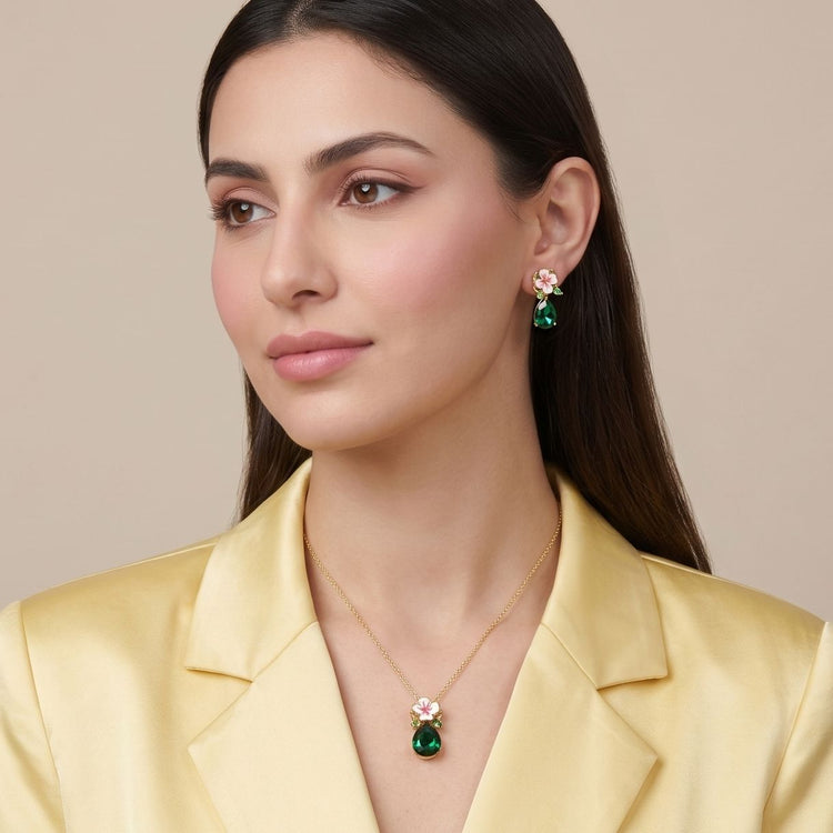 Emerald Flora Drop Pendant Set