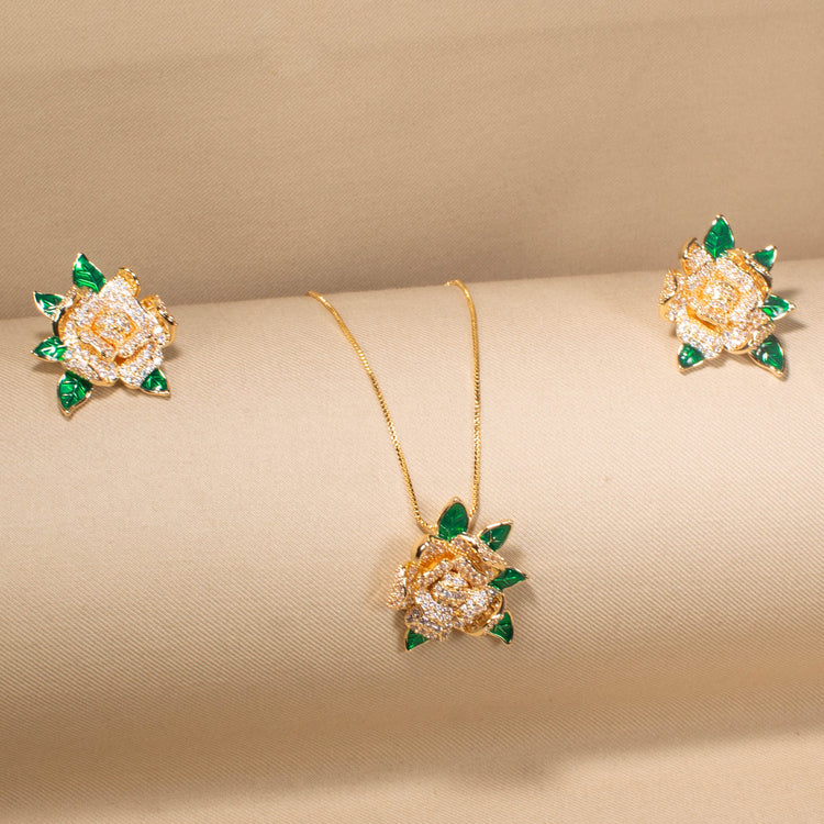 Emerald Garden Rose Pendant Set