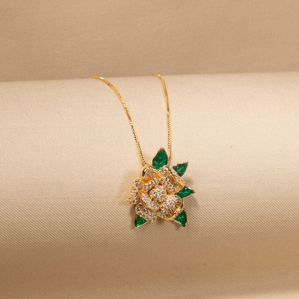 Emerald Garden Rose Pendant Set