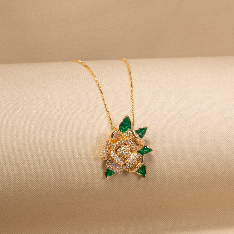 Emerald Garden Rose Pendant Set