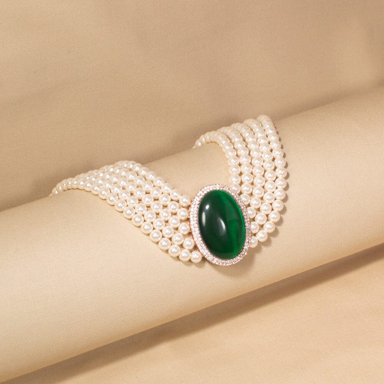 Emerald Glow Pearl Choker-Pratha Collection