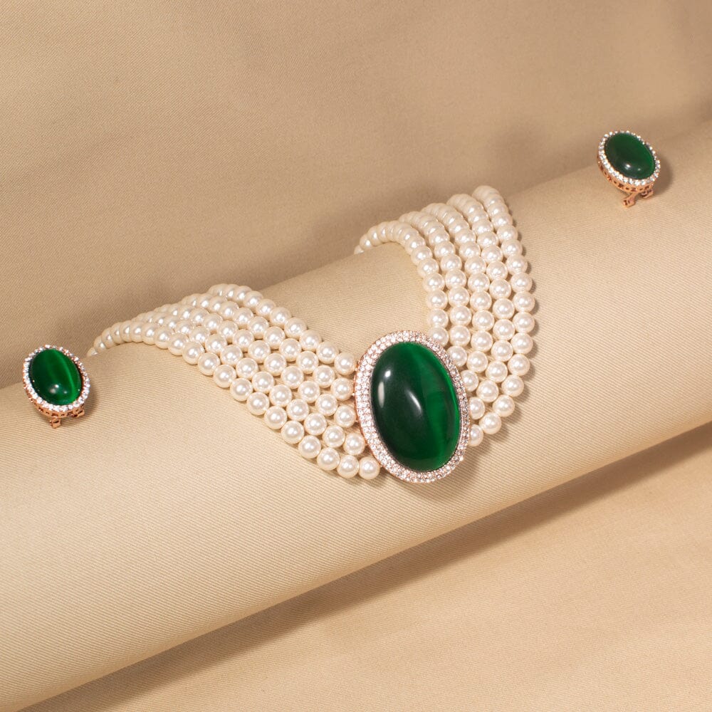 Emerald Glow Pearl Choker-Pratha Collection