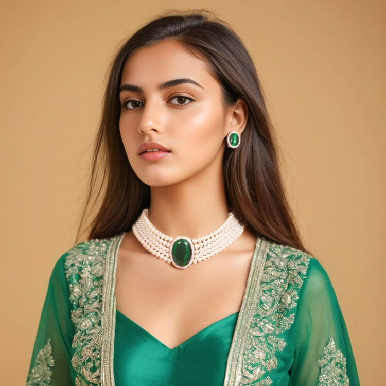 Emerald Glow Pearl Choker-Pratha Collection