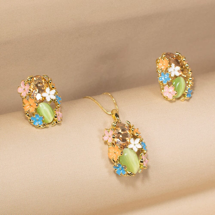 Flower Valley Pendant Set - Blue - Green